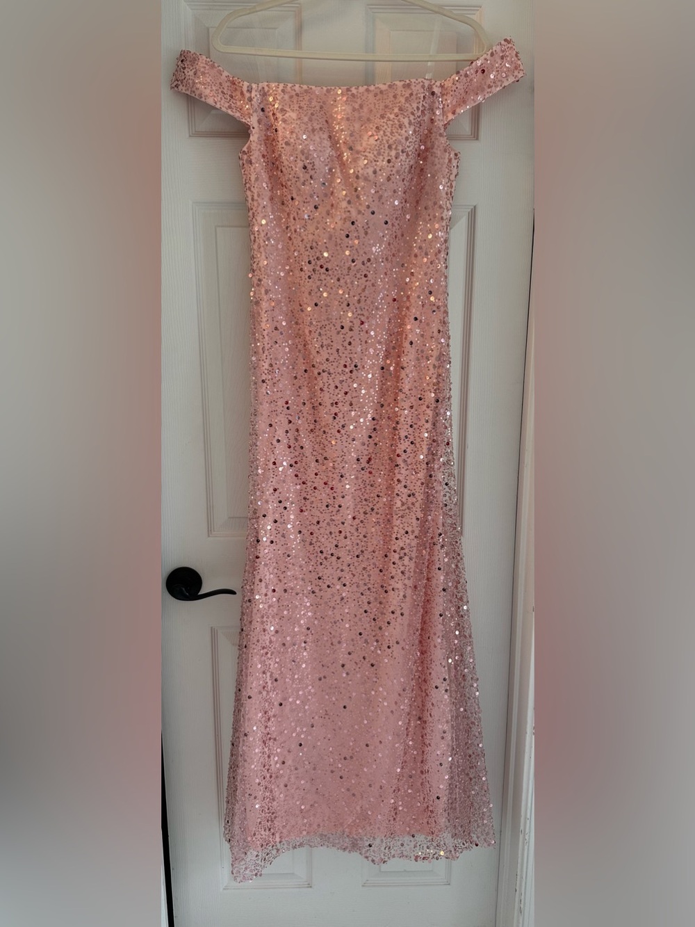 Sequin Off-Shoulder Pink Prom Gown